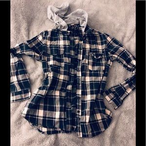 Woman flannel with hoodie